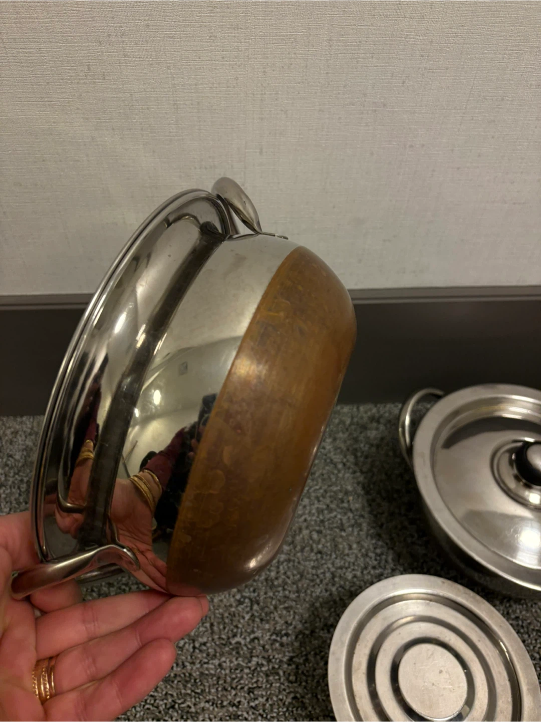 Three Stainless Steel Pots with Copper Bottoms - photo 5