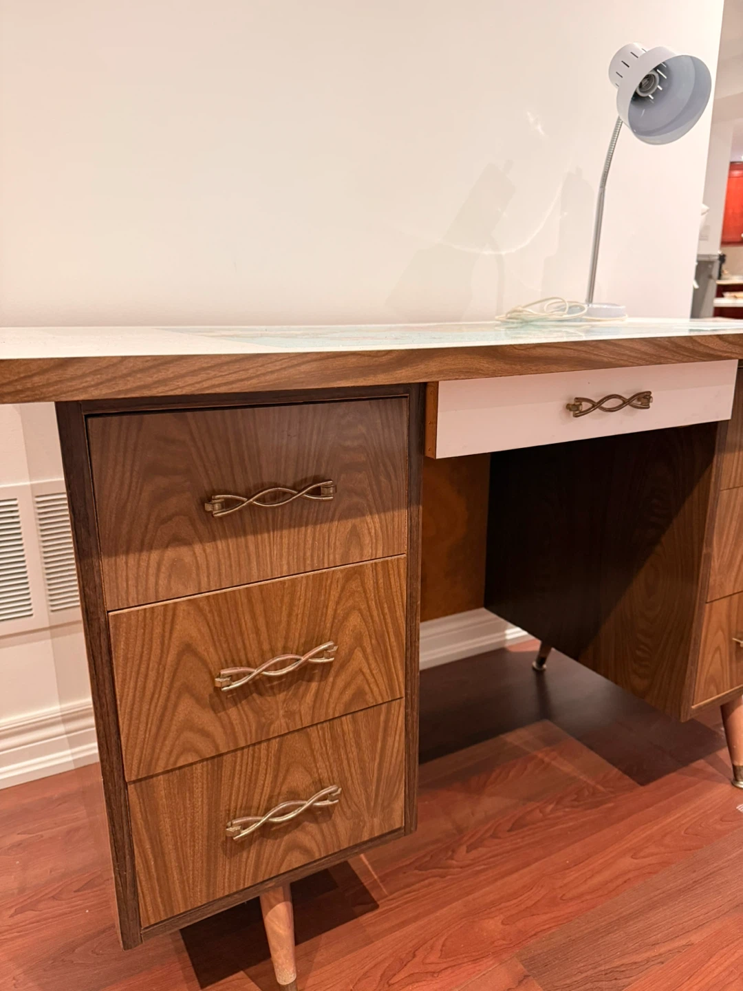Mid-Century Modern Desk with World Map Top - photo 2