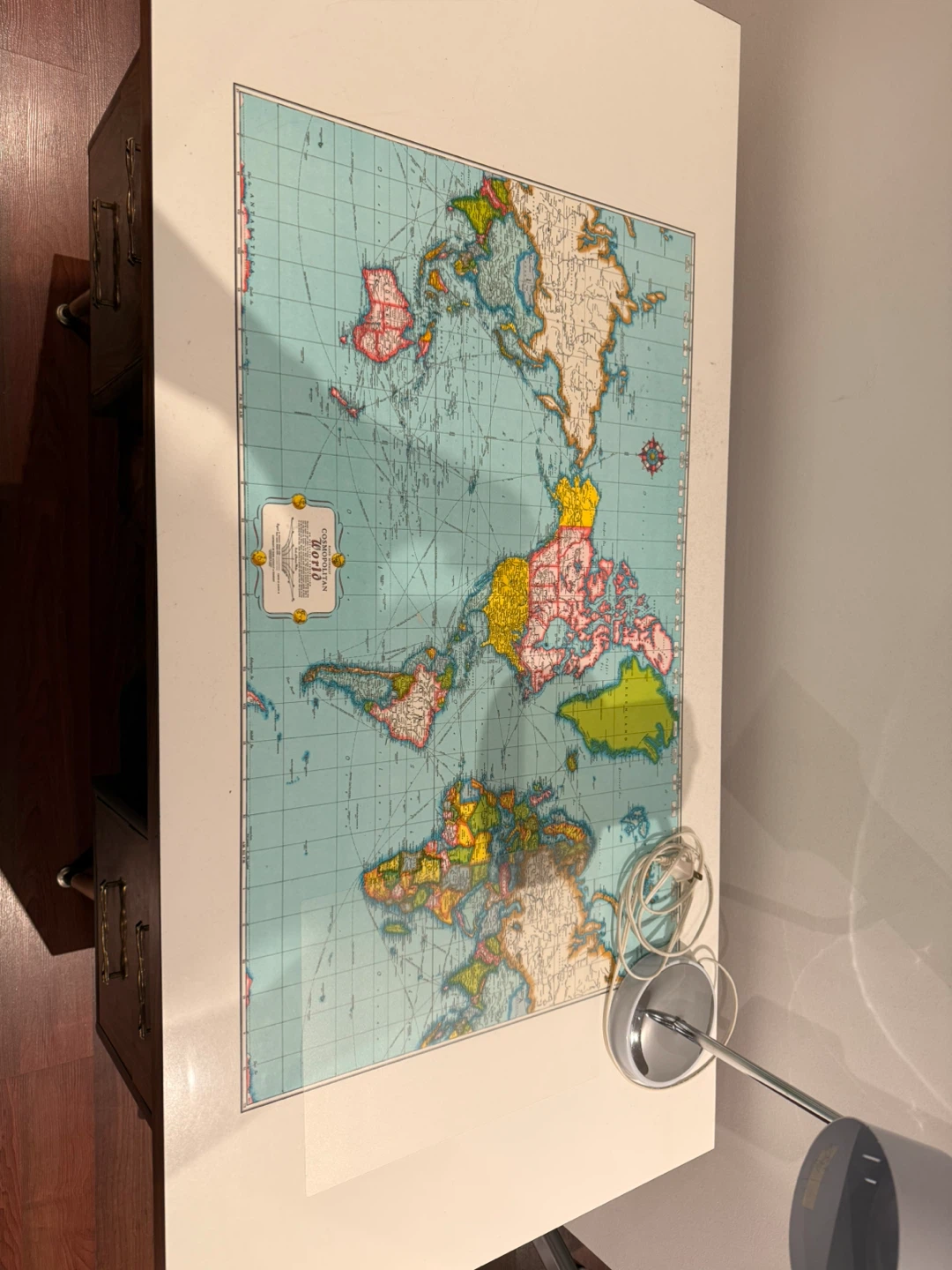 Mid-Century Modern Desk with World Map Top - photo 4