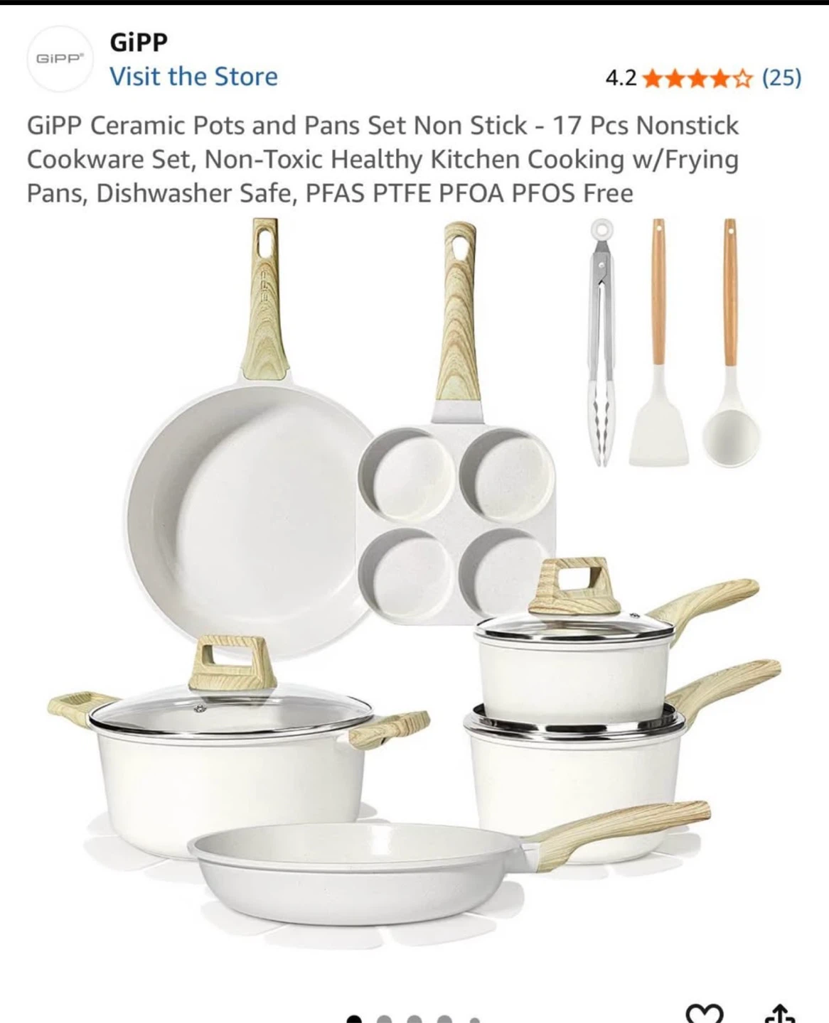 GiPP Ceramic Pots and Pans Set Non Stick 17 Pcs Nonstick