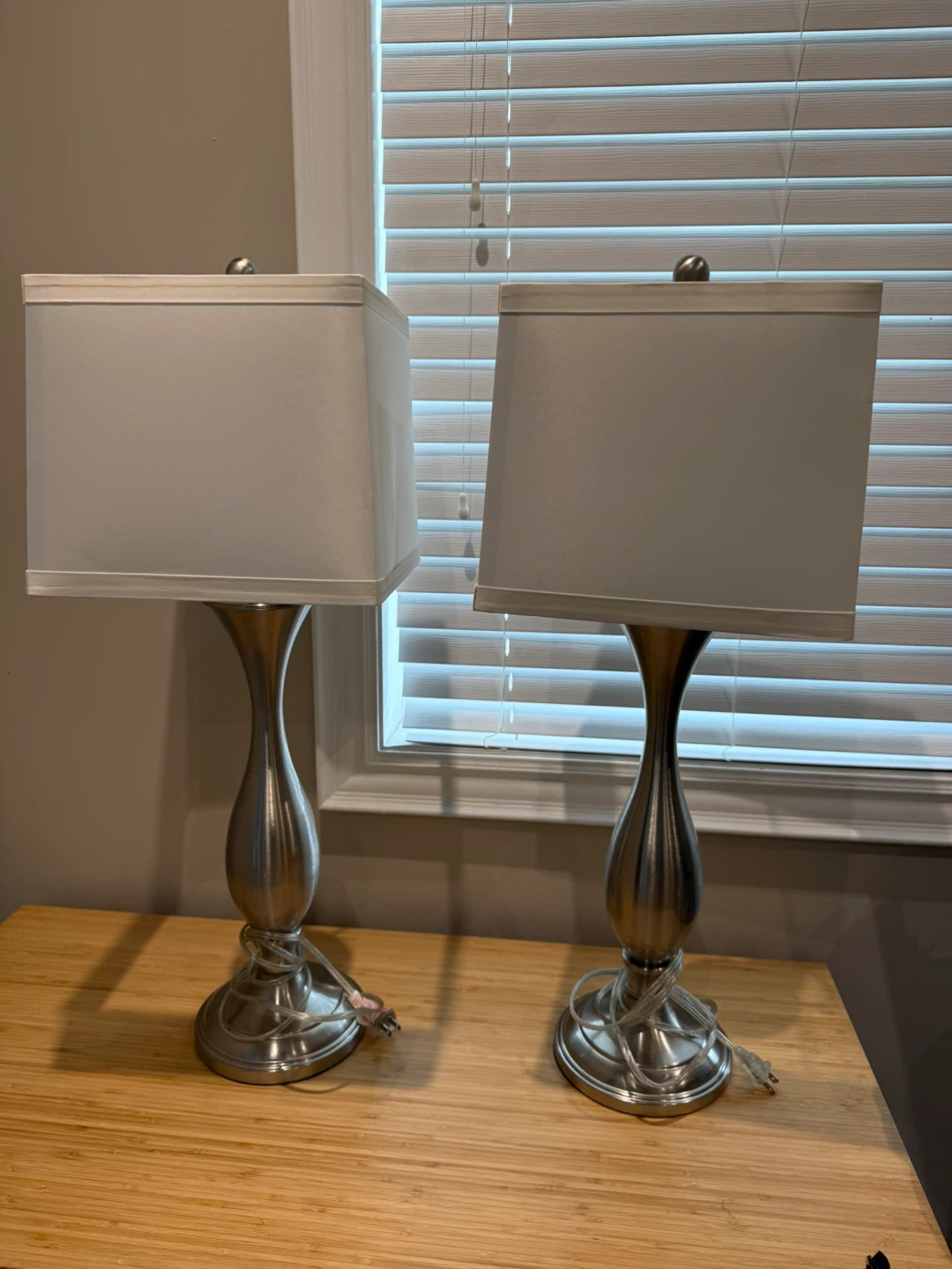 Set of Two Brushed Nickel Table Lamps