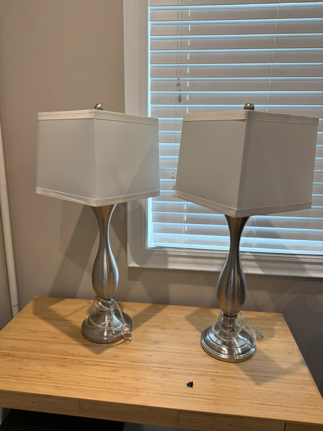 Set of Two Brushed Nickel Table Lamps - photo 2