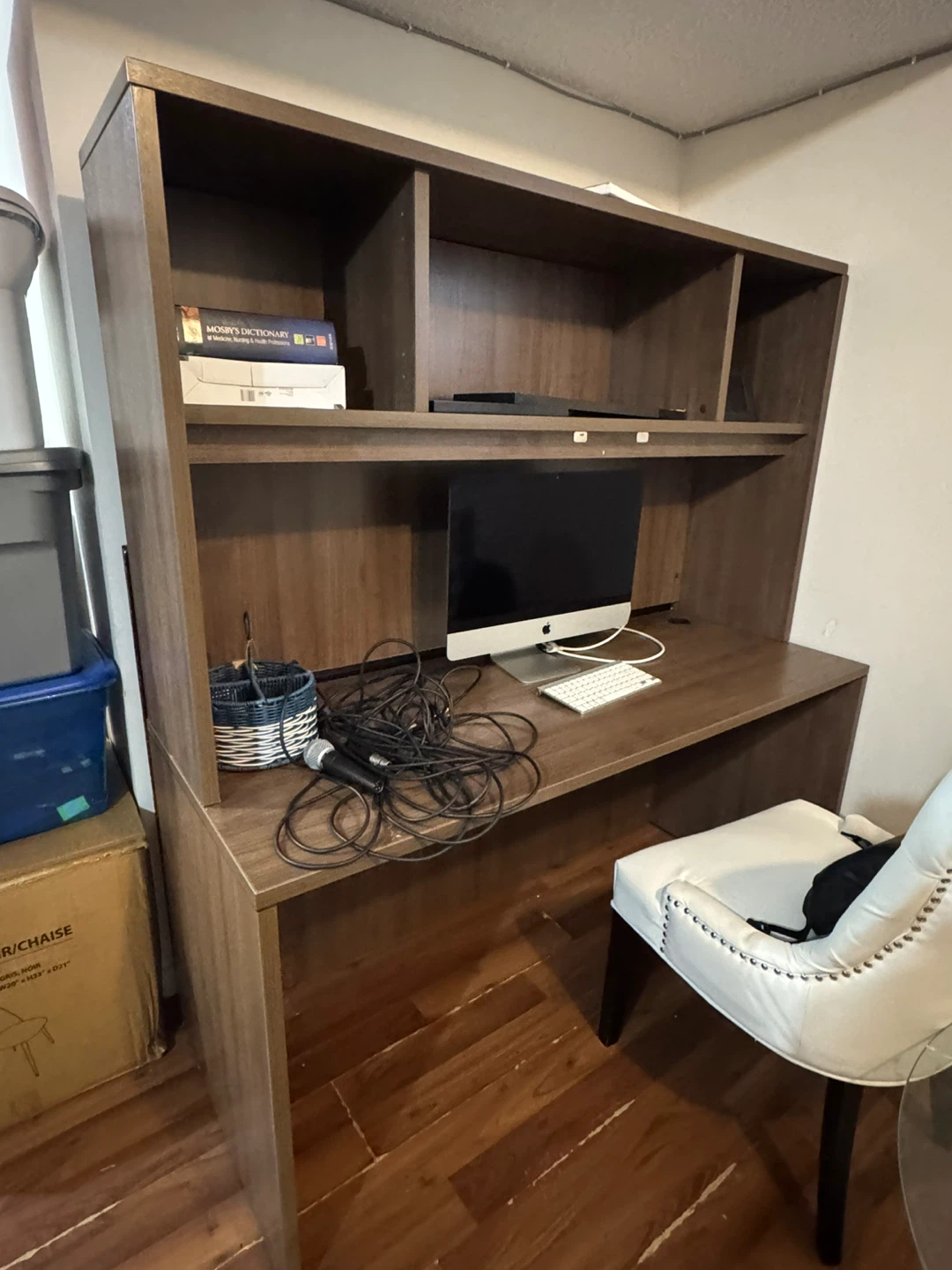Dark Brown Wood Computer Desk with Hutch