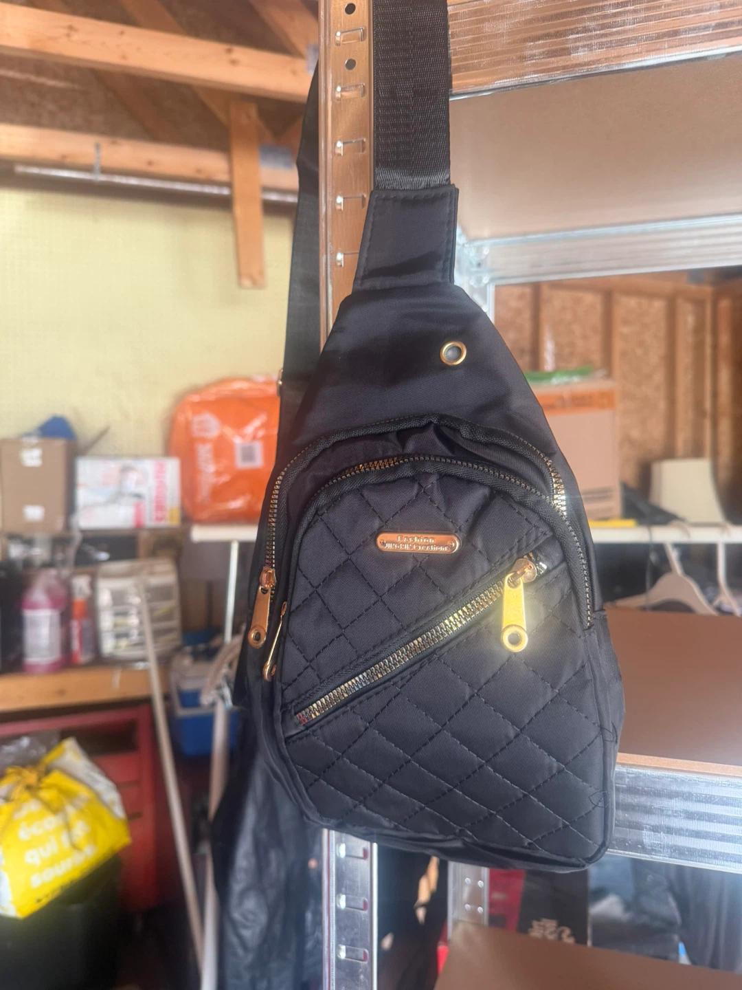 Black Quilted Sling Backpack