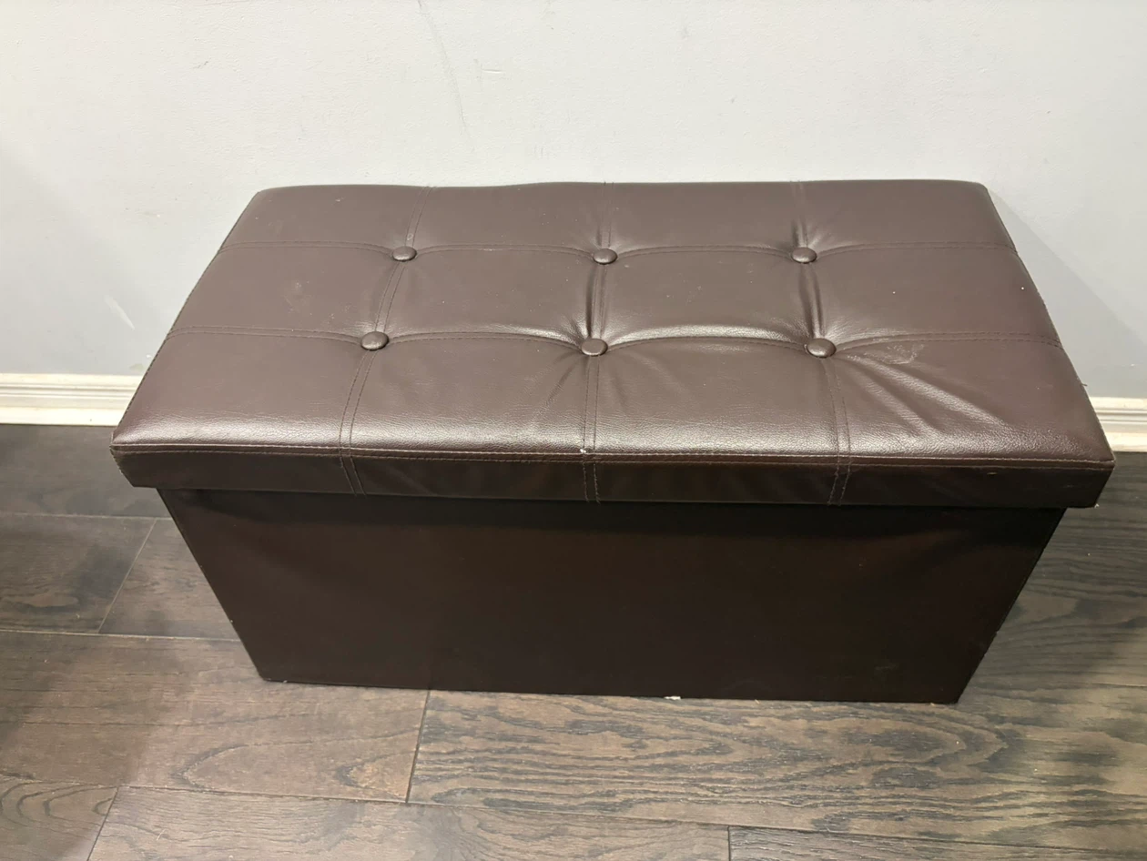 Brown Faux Leather Storage Ottoman