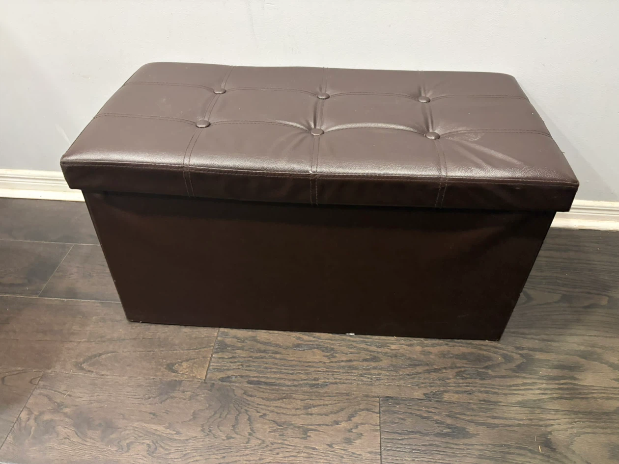 Brown Faux Leather Storage Ottoman - photo 2