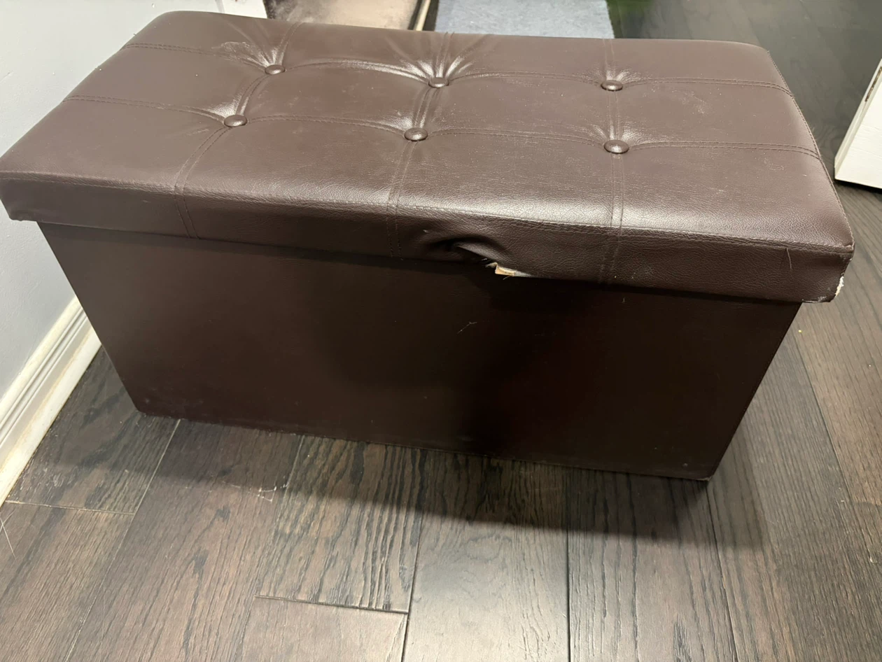 Brown Faux Leather Storage Ottoman - photo 3