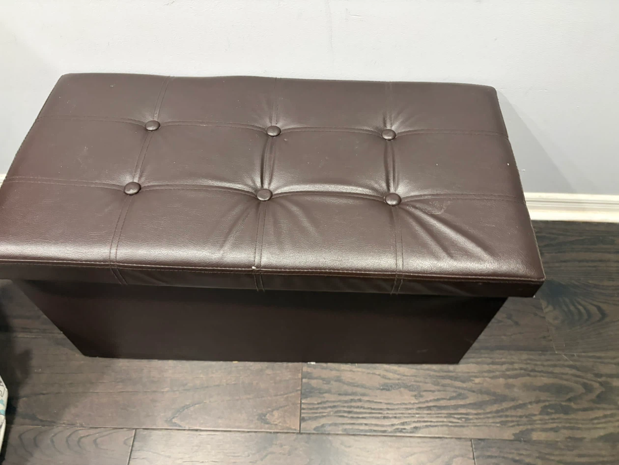 Brown Faux Leather Storage Ottoman - photo 5
