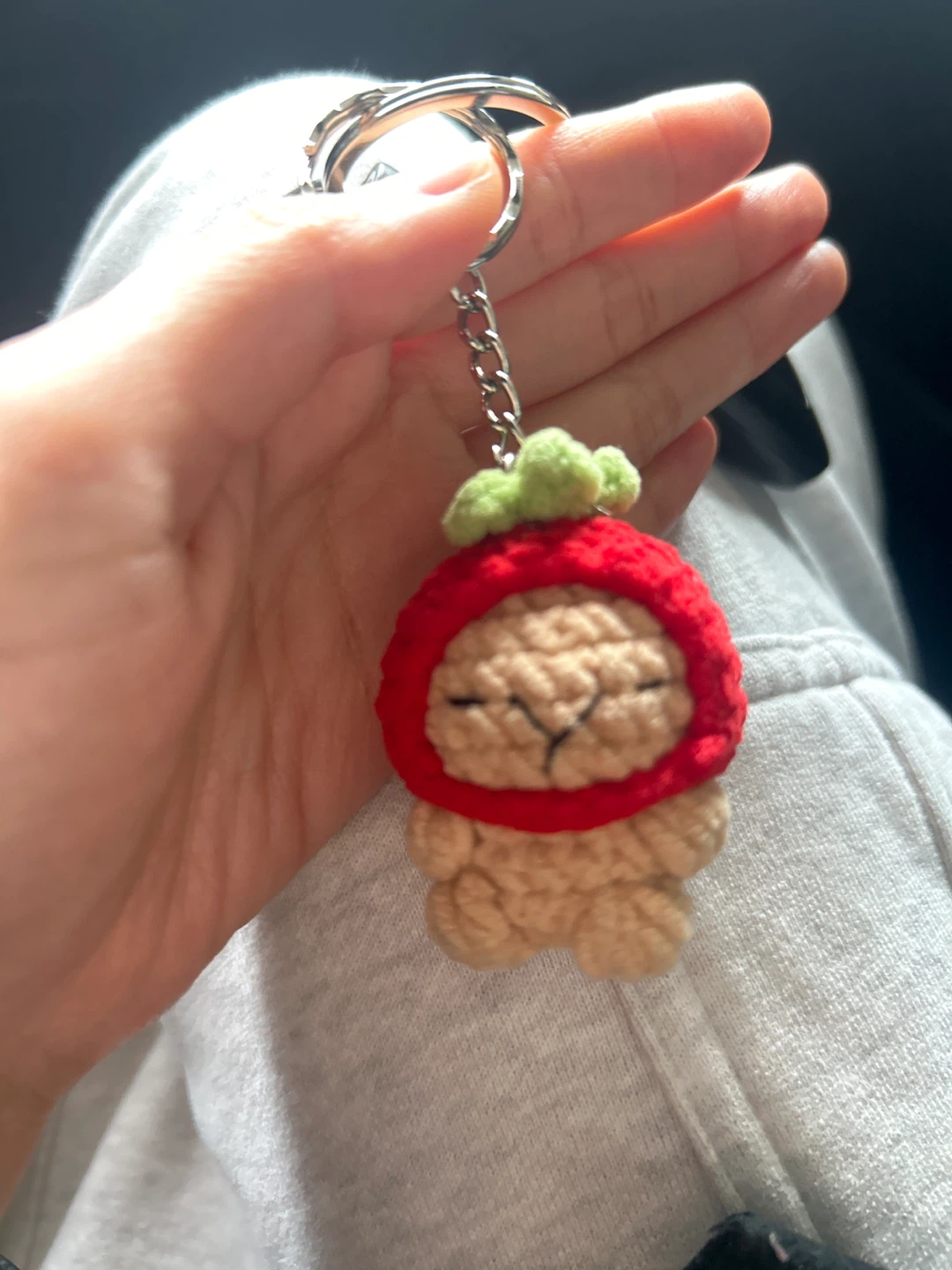 Handmade crochet strawberry keychain