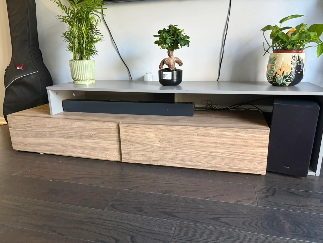 Modern Wood Grain and Grey TV Stand