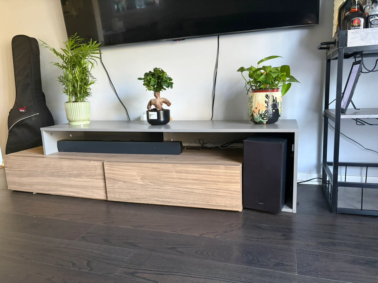 Modern Wood Grain and Grey TV Stand - photo 2