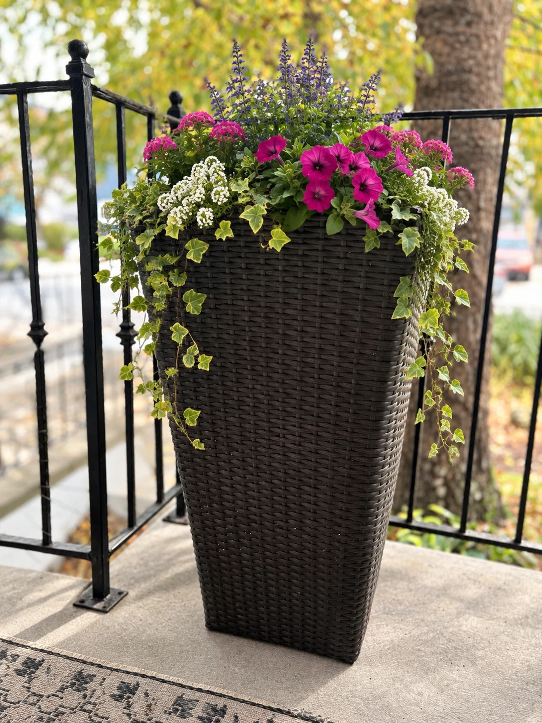 Tall Dark Brown Wicker Planter