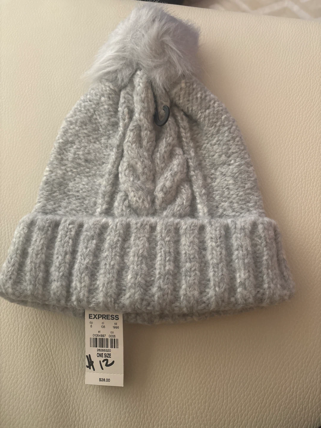 Express Gray Cable Knit Pom Pom Beanie - photo 2