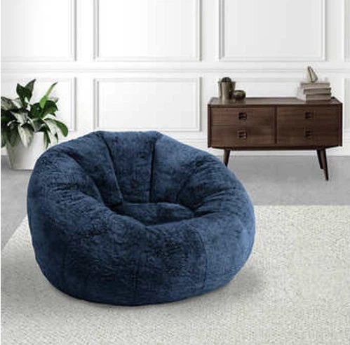 Blue Faux Fur Saucer Chair