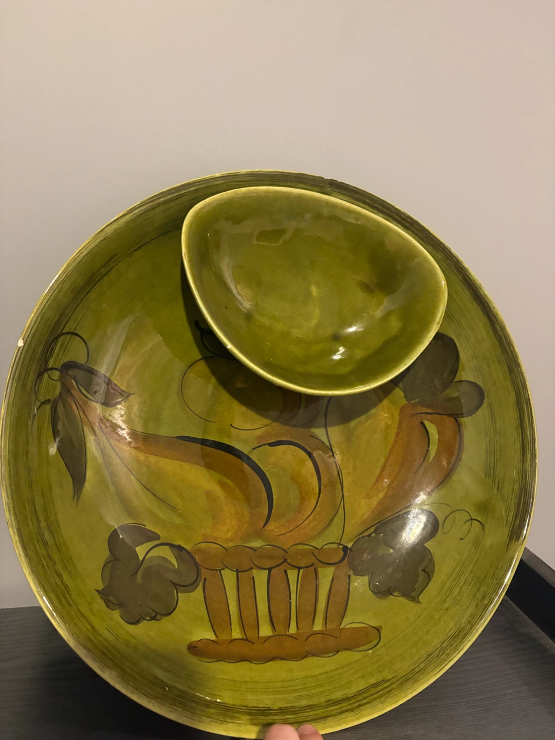Vintage Ceramic Green Serving Bowl Set