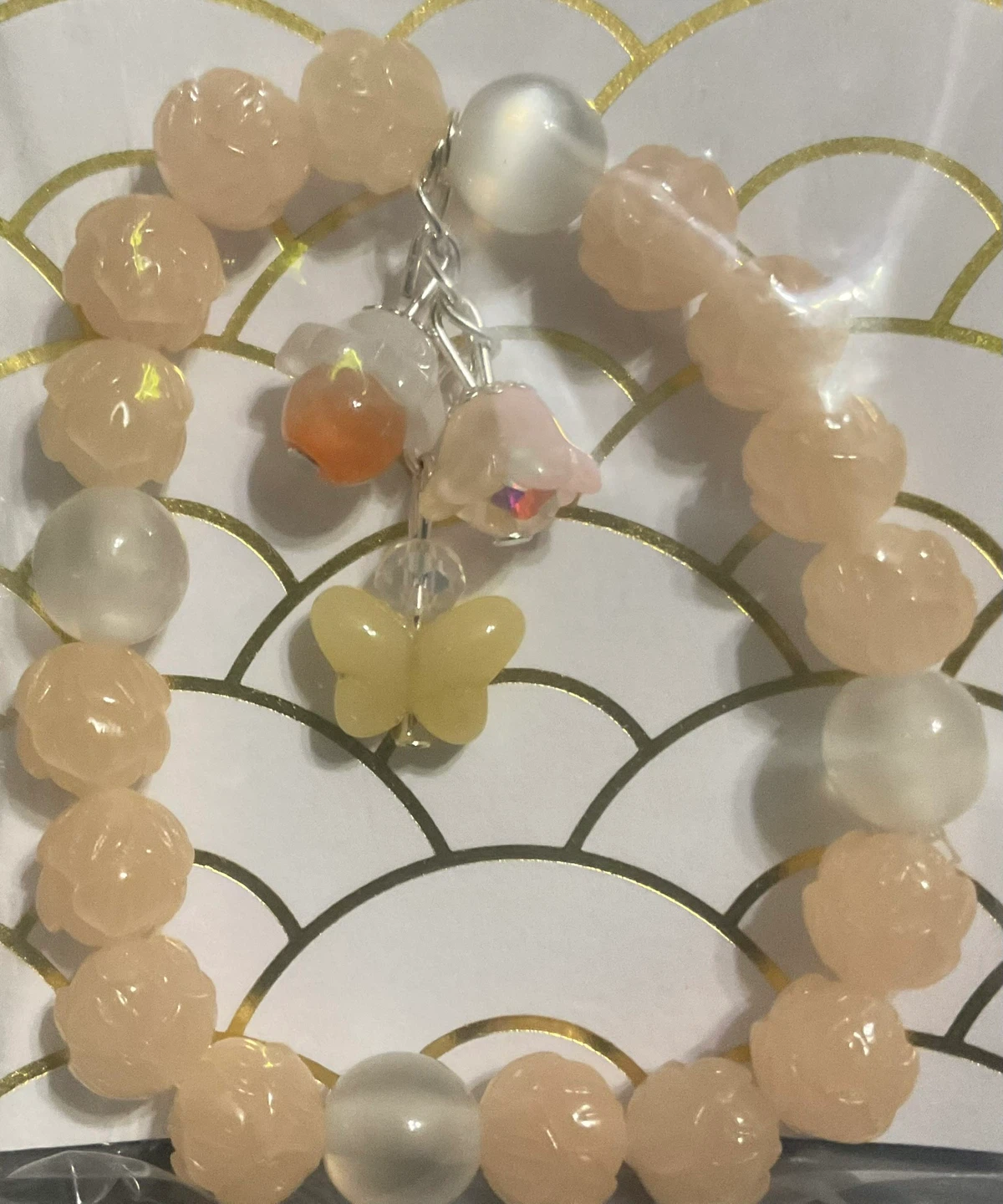Pink Floral Bead Charm Bracelet