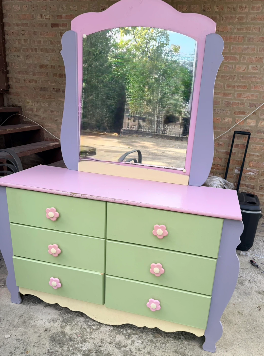 Pastel Kids Dresser with Mirror