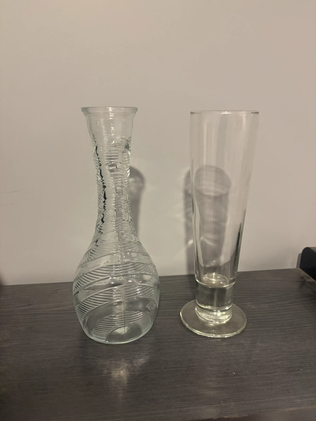 Clear Glass Vase and Tall Drinking Glass