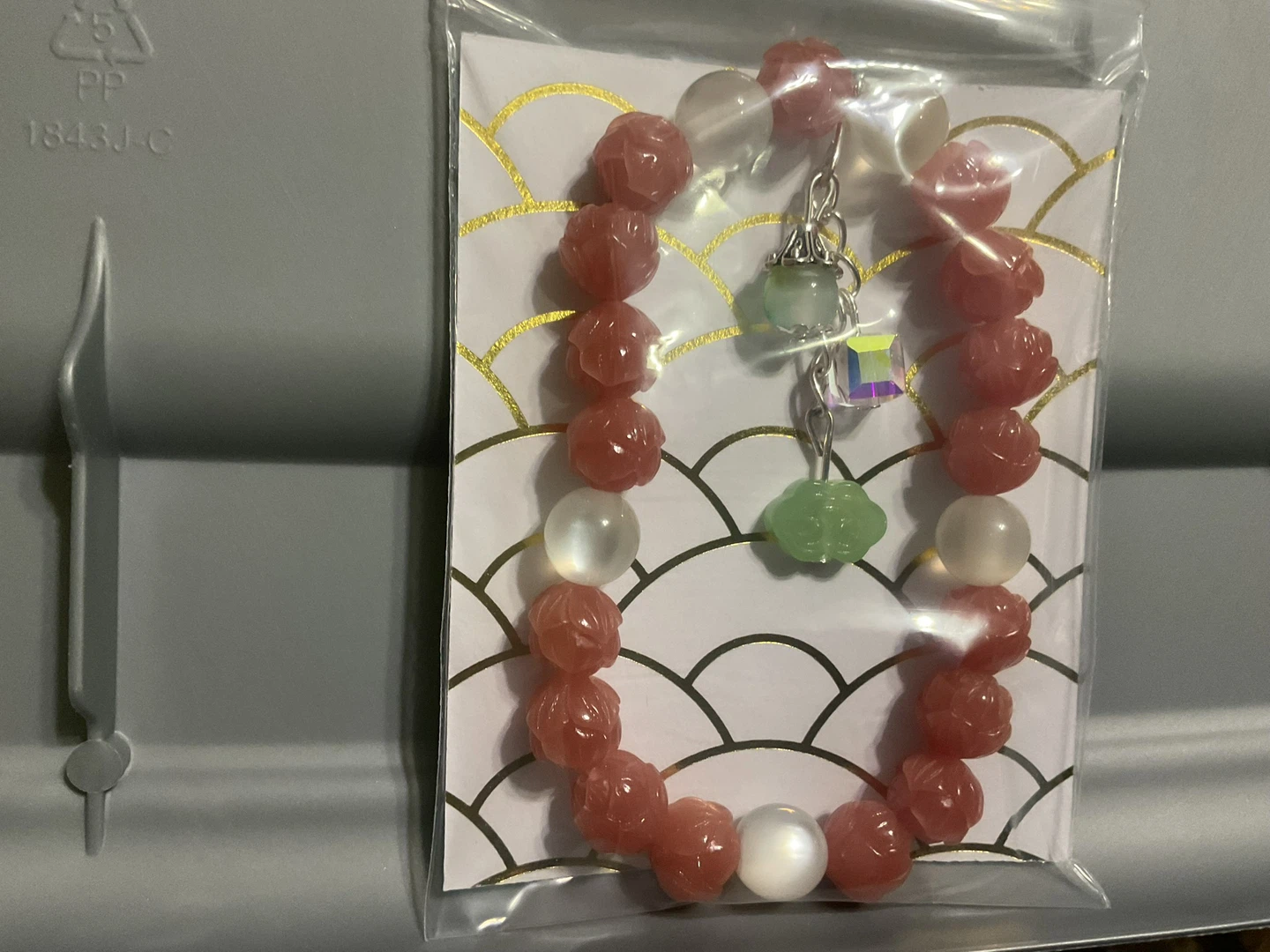Rose Quartz Carved Flower Bead Bracelet