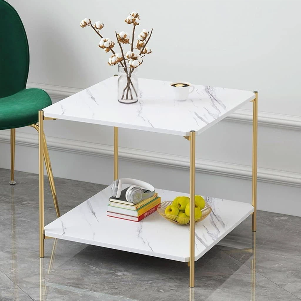 Marble-Look Side Table with Gold Legs – New in Box - photo 3