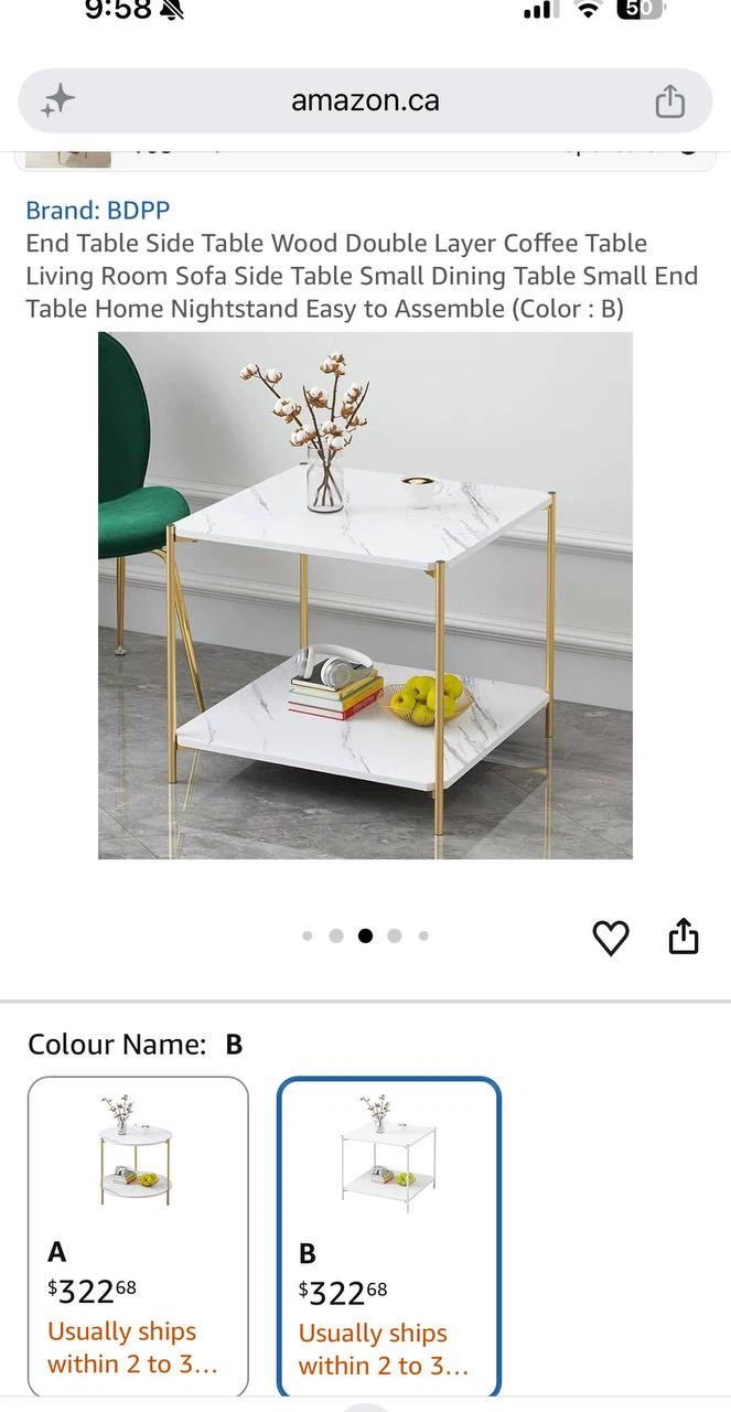 Marble-Look Side Table with Gold Legs – New in Box - photo 4