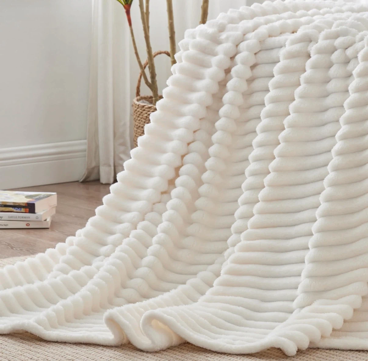 Soft Cozy Fluffy Fleece Plush Warm Blanket, Cream White - photo 2