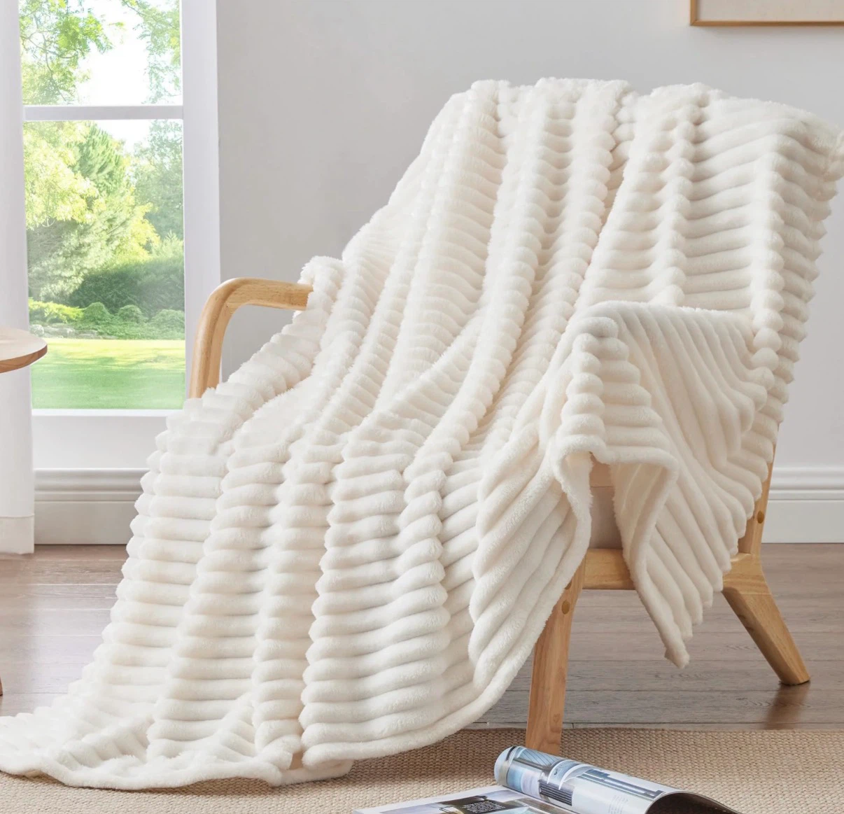 Soft Cozy Fluffy Fleece Plush Warm Blanket, Cream White - photo 3