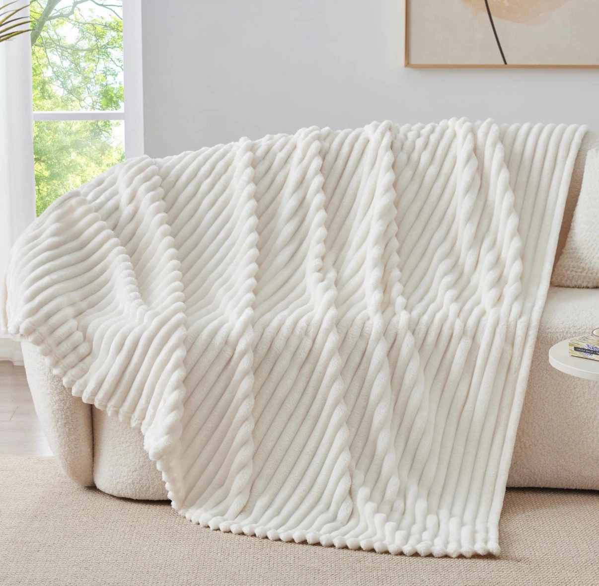 Soft Cozy Fluffy Fleece Plush Warm Blanket, Cream White - photo 5