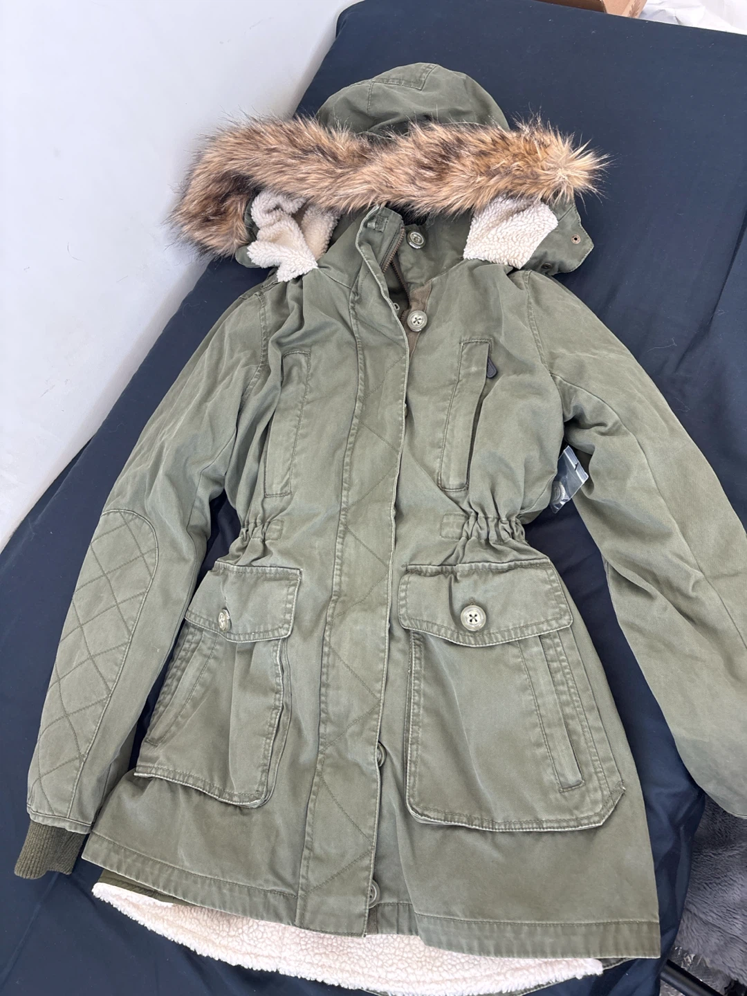 Brand New Garage Olive Green Winter Parka with Faux Fur Hood