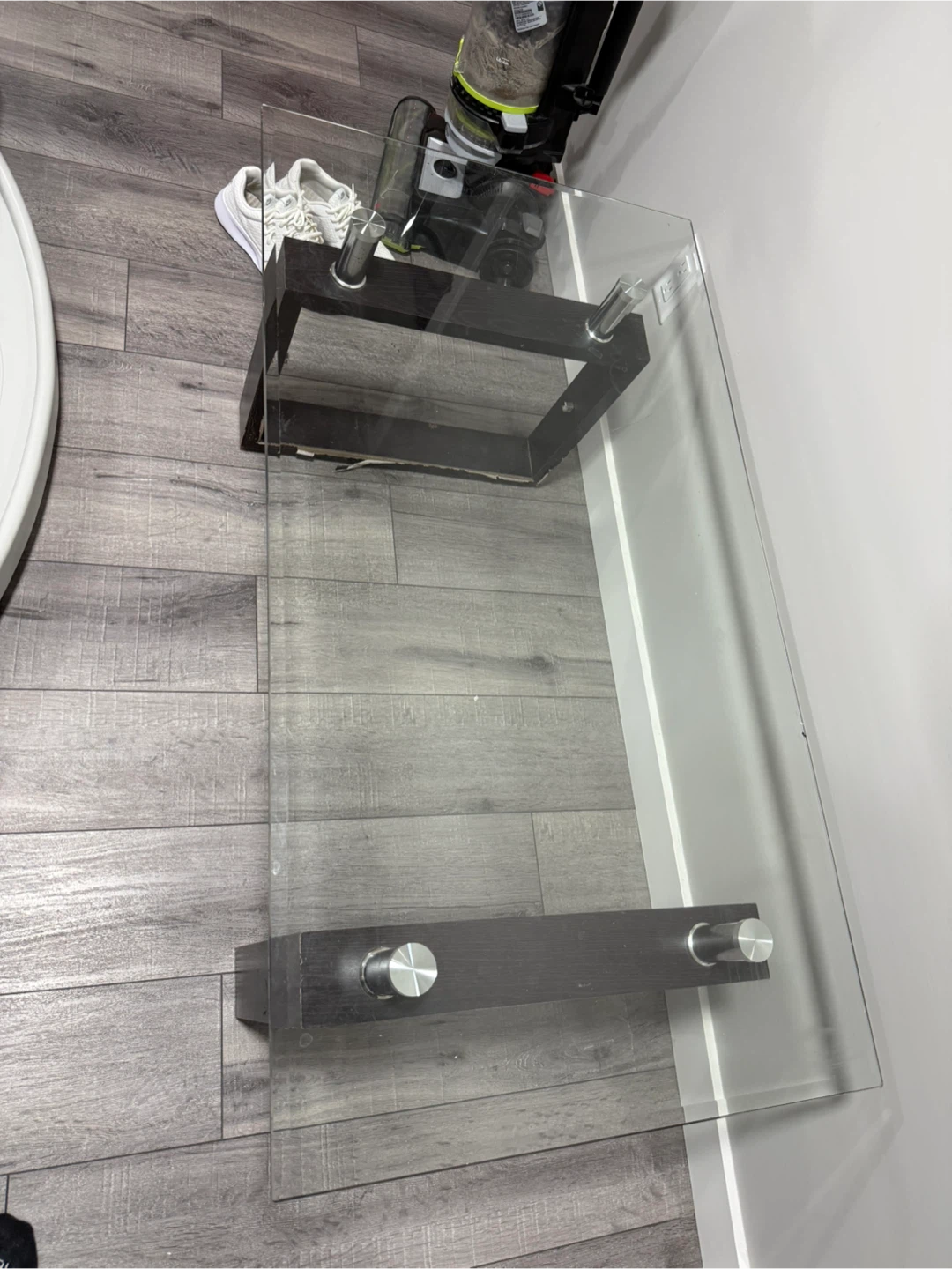 Glass Coffee Table with Dark Wood Base