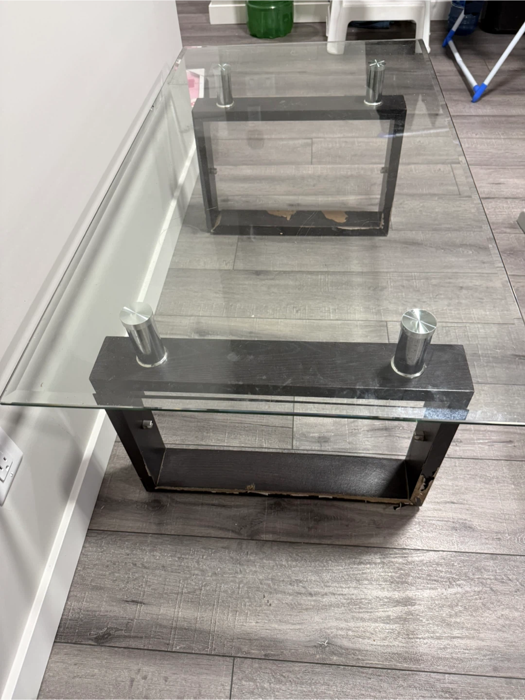 Glass Coffee Table with Dark Wood Base - photo 3