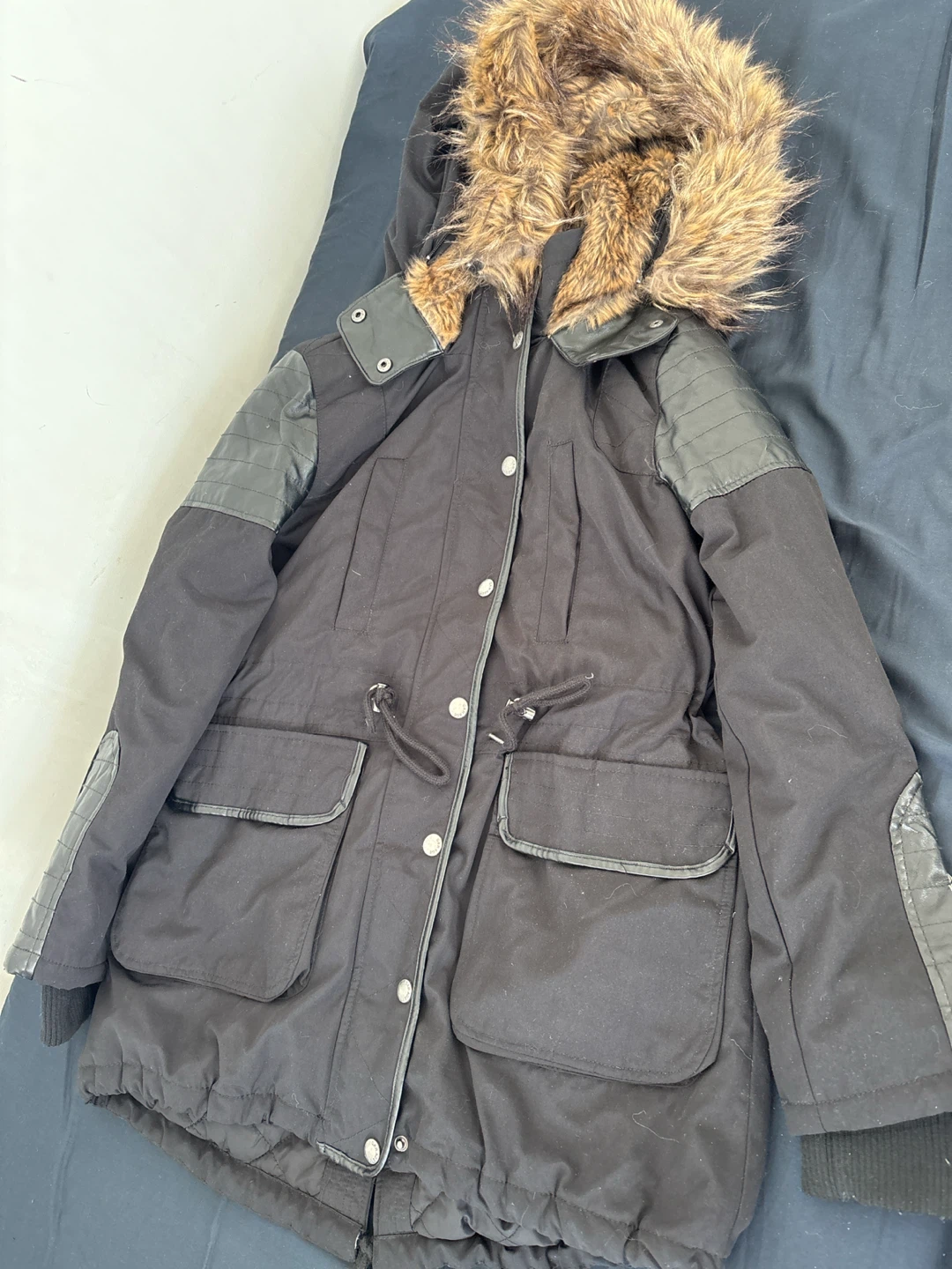 LIke New Garage Black winter parka with faux fur hood