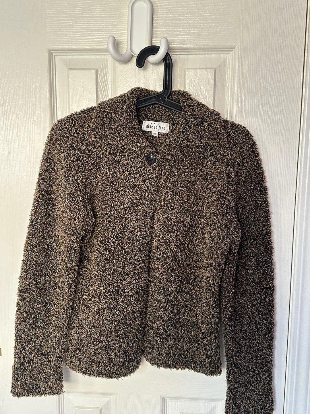 Nine to Five fuzzy textured button cardigan