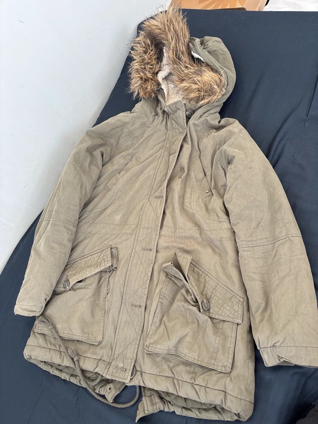 Like New Garage Olive Green Winter Parka with Faux Fur Hood