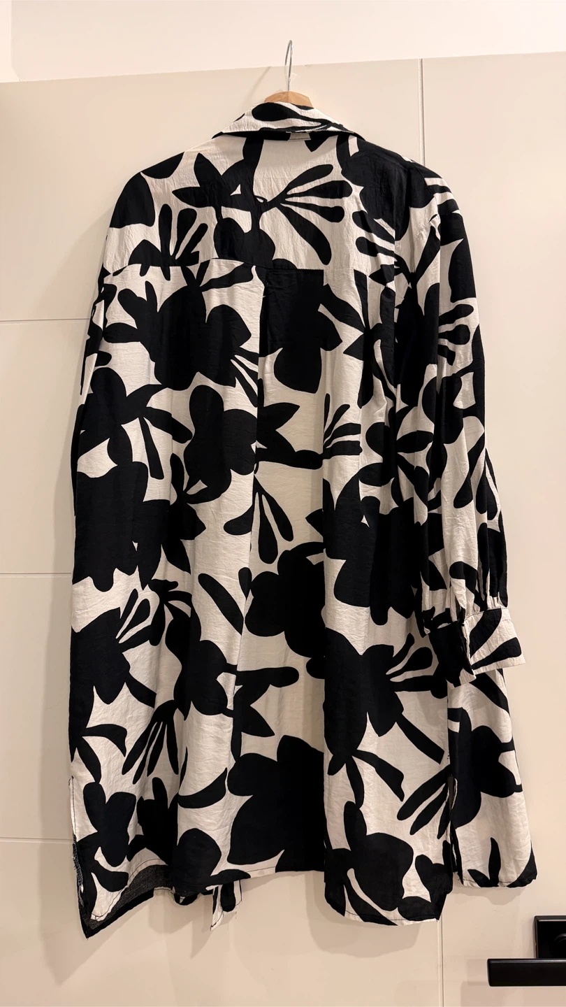 Black and white floral print long shirt - photo 2
