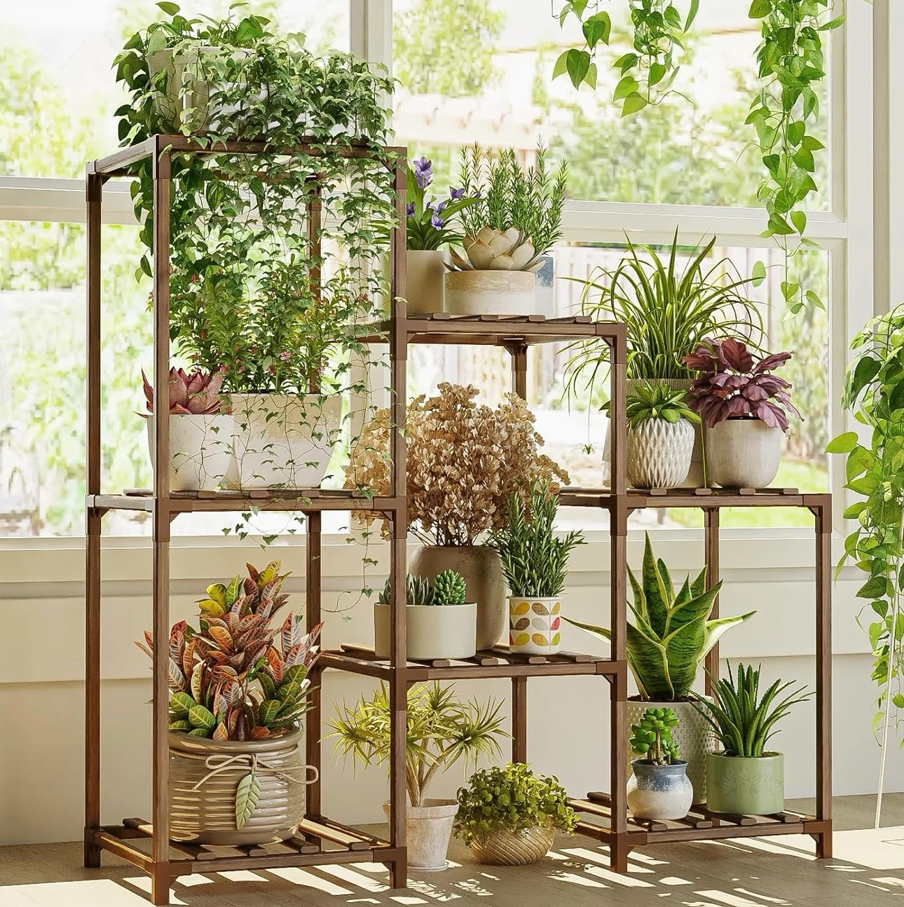 Carbonized Eucalyptus Wood Plant Stand - photo 2
