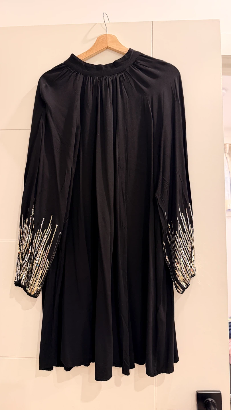 Black Tunic Dress with Sequin Cuffs