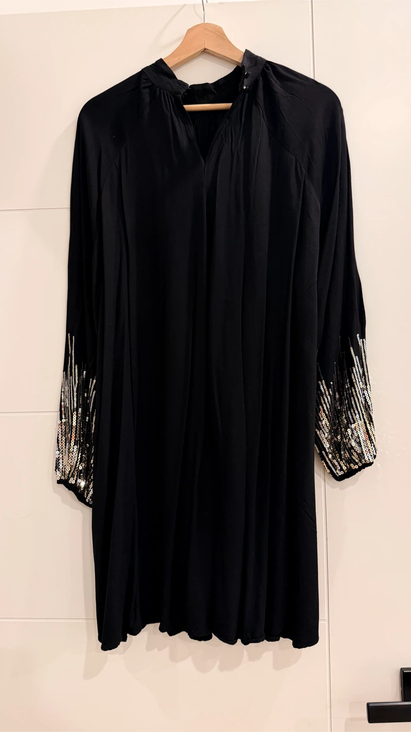 Black Tunic Dress with Sequin Cuffs - photo 2