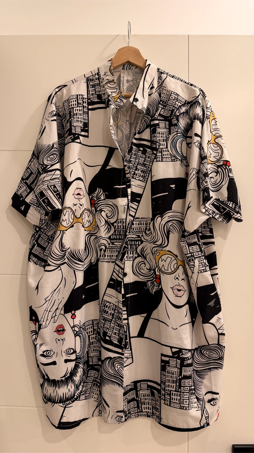 Graphic Print Short Sleeve Button-Down Shirt