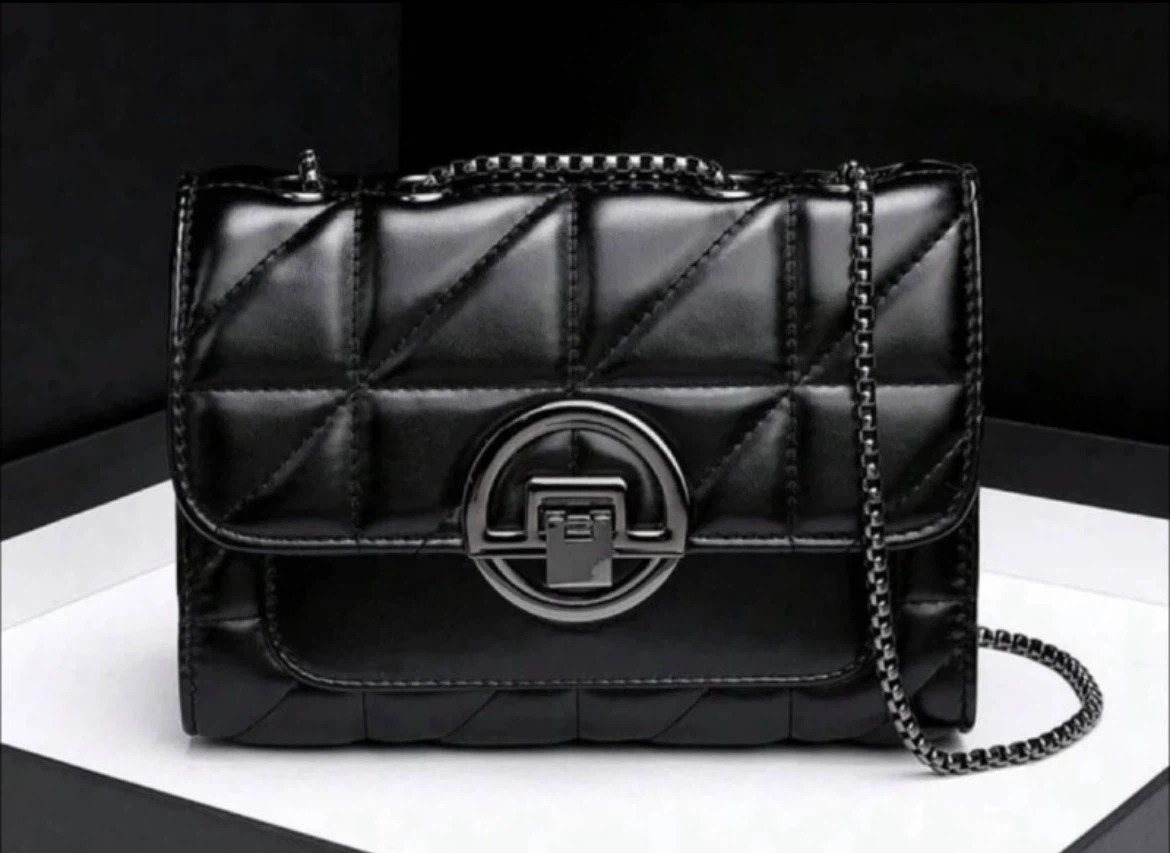 Black Quilted Shoulder Bag with Chain Strap