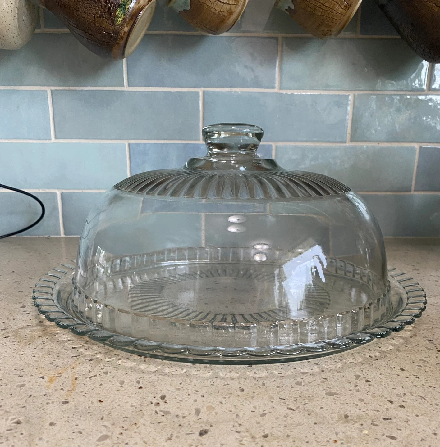 Glass cake dome on glass plate