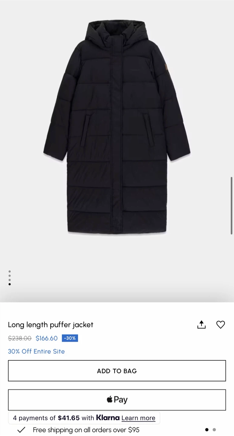 New Zara Women’s Long Black Puffer Coat (-30)