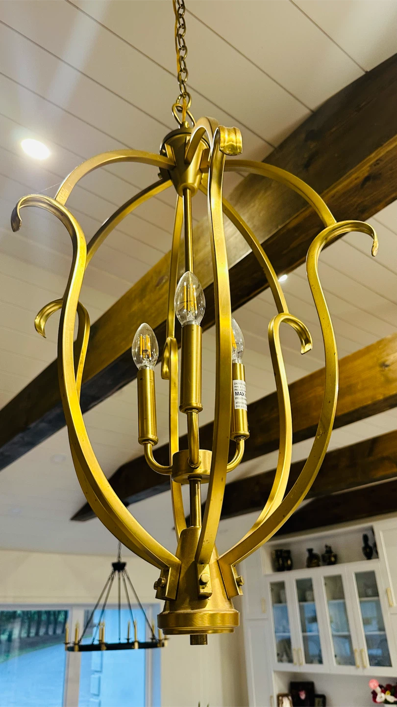 Two Gold  Metal 3-Light Orb Chandelier