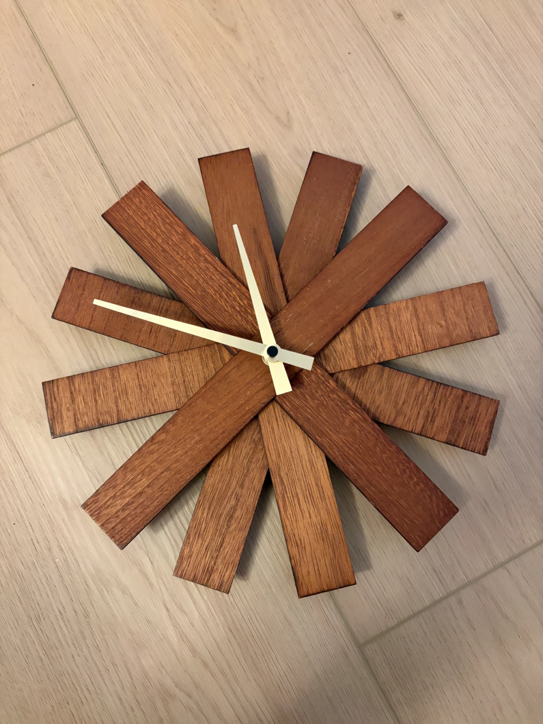 MCM Sunburst Wooden Wall Clock