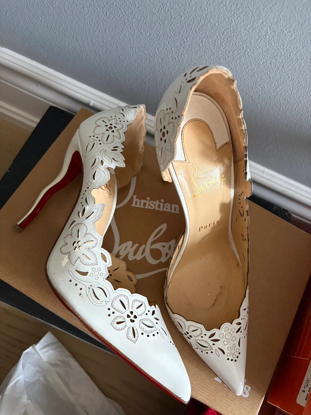 Christian Louboutin White Laser-Cut Heels