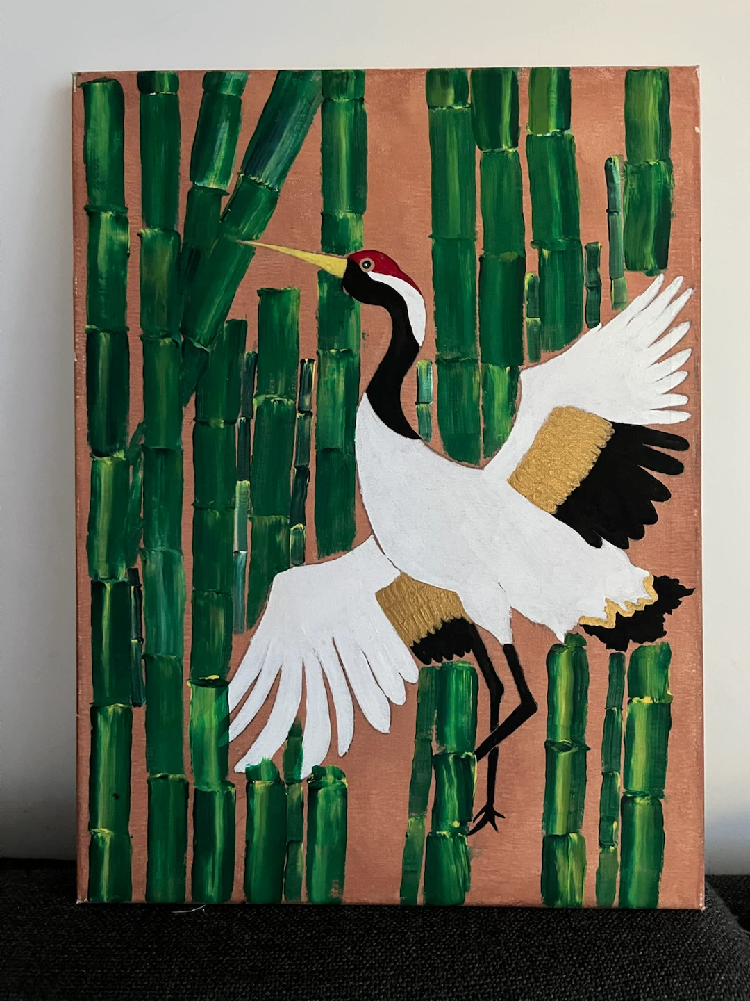 Red-Crowned Crane Large Framed Canvas Painting