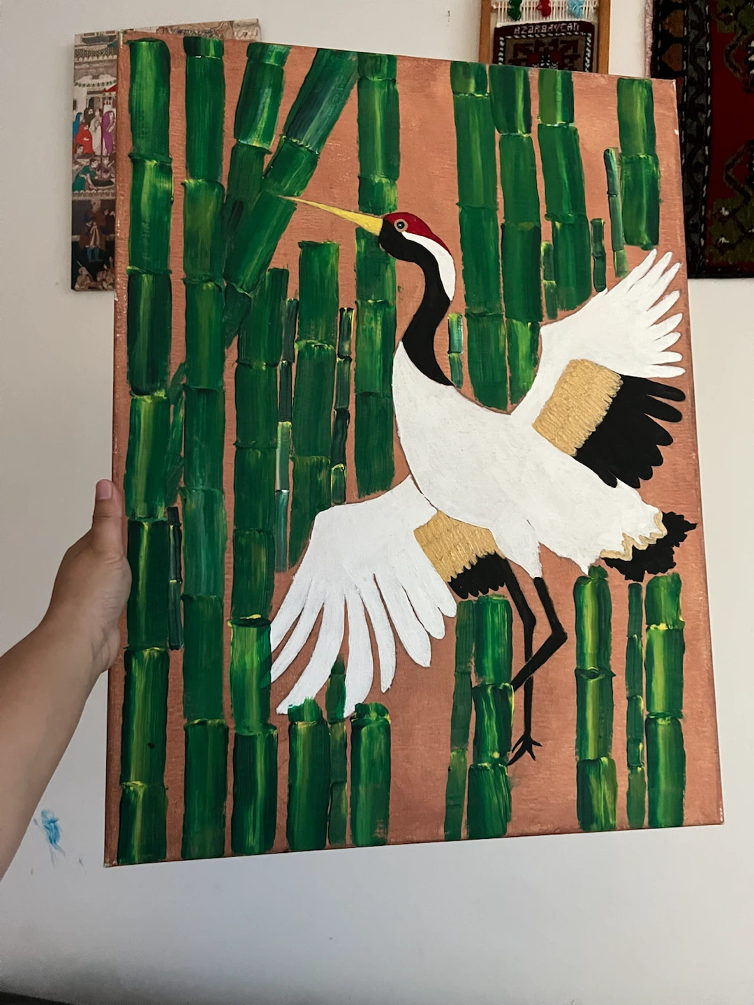 Red-Crowned Crane Large Framed Canvas Painting - photo 2
