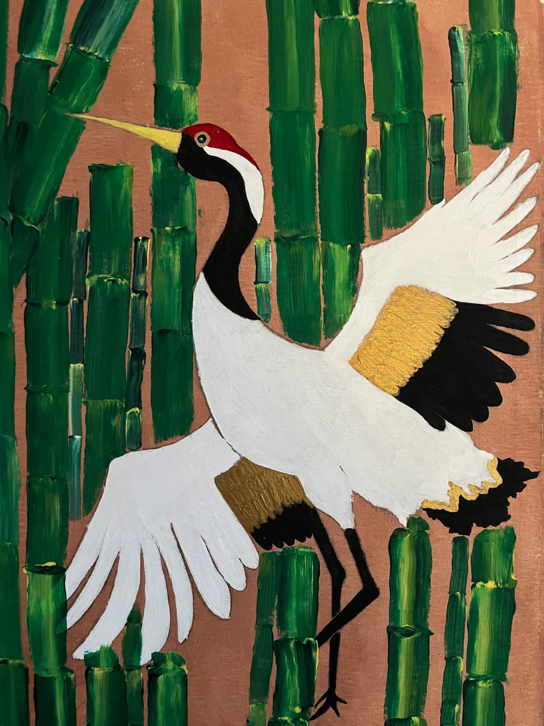 Red-Crowned Crane Large Framed Canvas Painting - photo 3