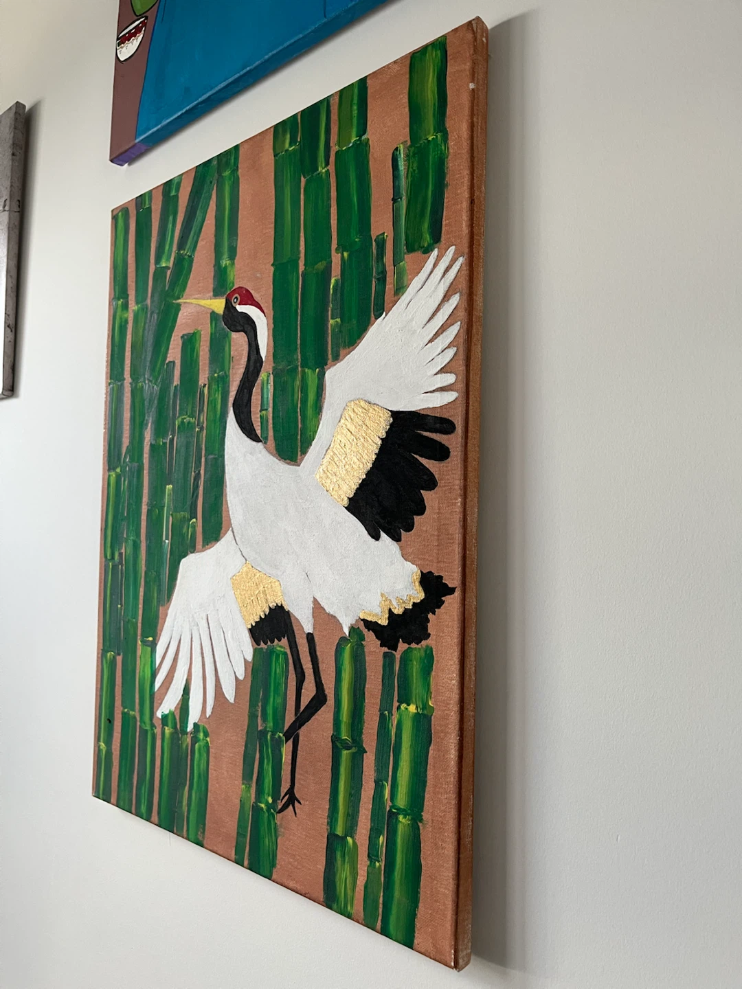 Red-Crowned Crane Large Framed Canvas Painting - photo 4