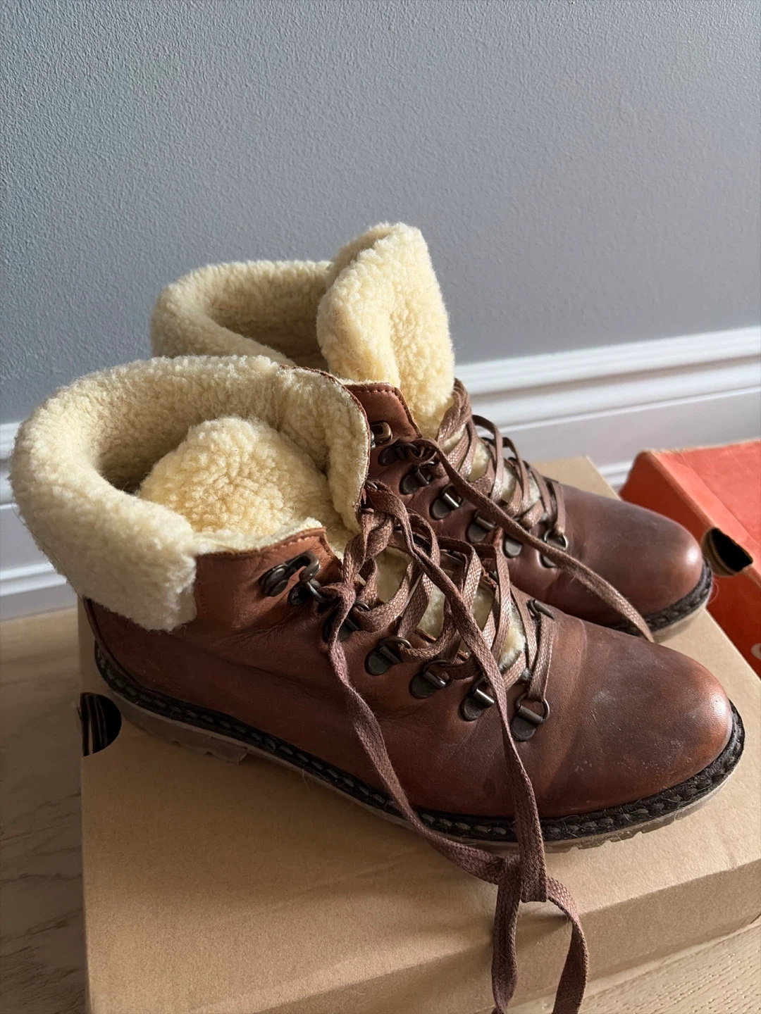 Brown Leather Shearling Lined Boots